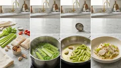 Acci e baccalà: sedano stufato, cottura dolce e frutta secca croccante